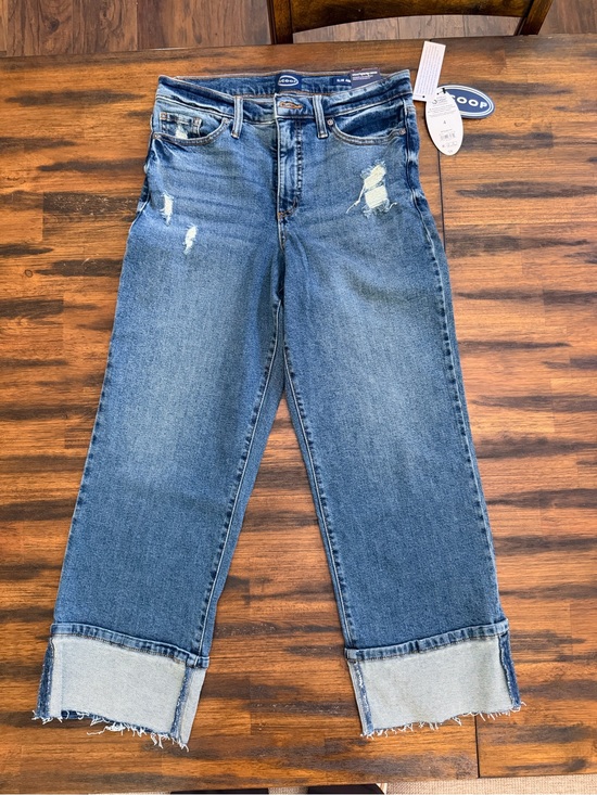 Scoop Denim - Women's Distressed Blue High-Rise Cuffed Straight Jeans